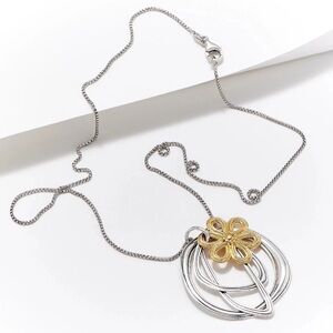Or Paz • Flower Pendant Silver Two-Tone Motif Necklace Sterling & 14K Plated
